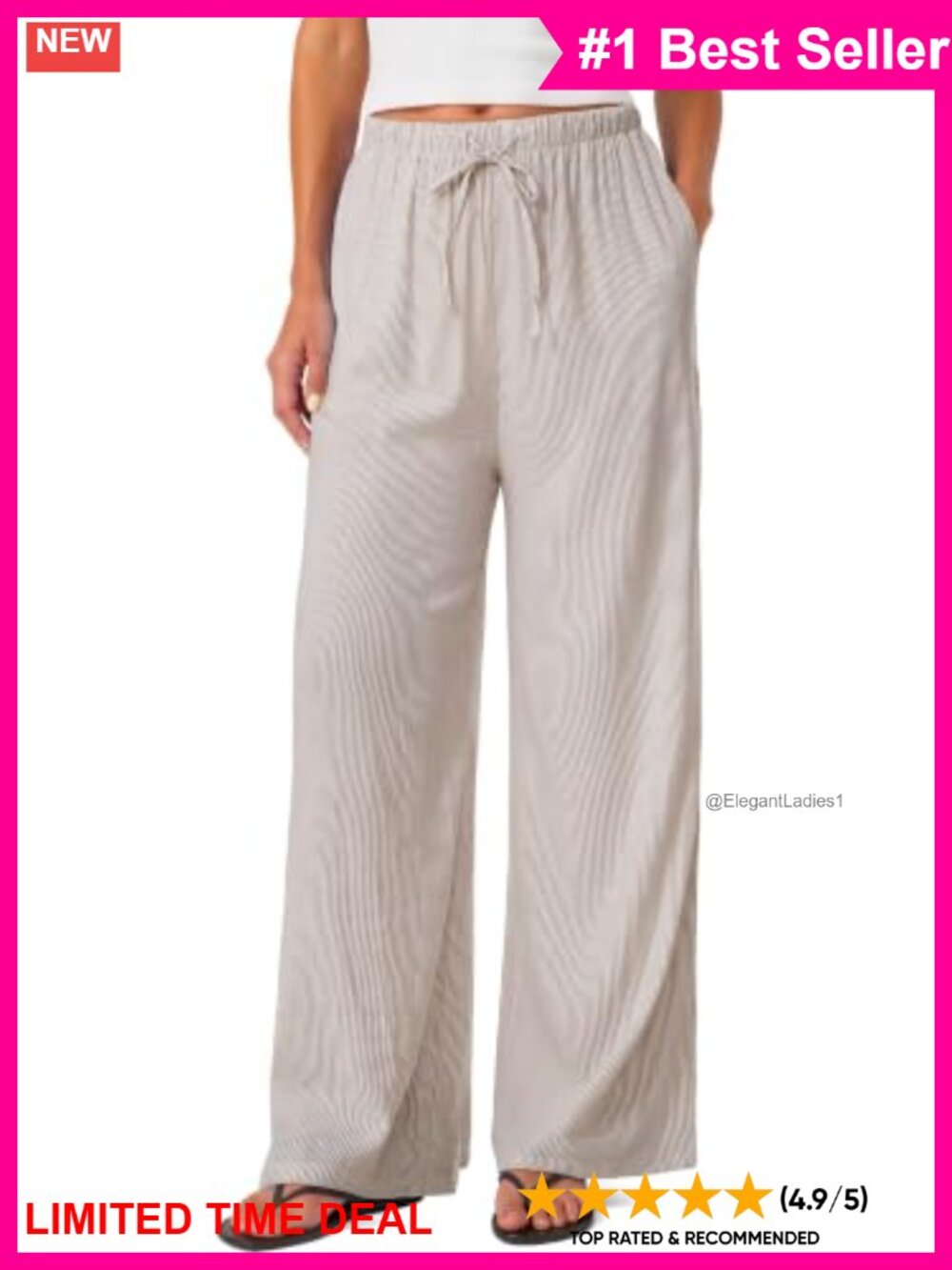 Wide Leg Linen-Blend Palazzo Lounge Pants High Waisted Drawstring Pockets